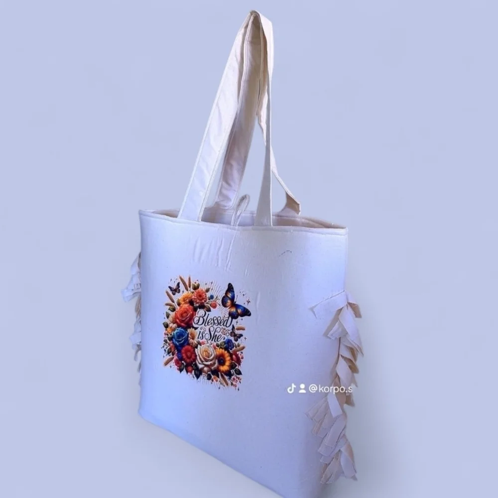 Chic White Floral Tote Bag